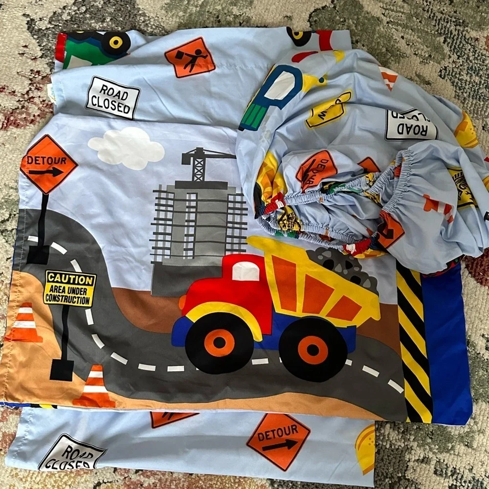 Construction Vehicle Baby Toddler Fitted Sheet, top sheet, Pillow Case Set